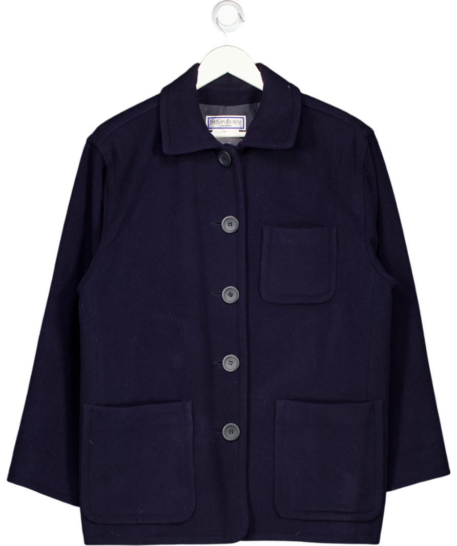 YVES SAINT LAURENT Vintage 100% Wool Navy Blue Pea Coat Fr40 UK 12