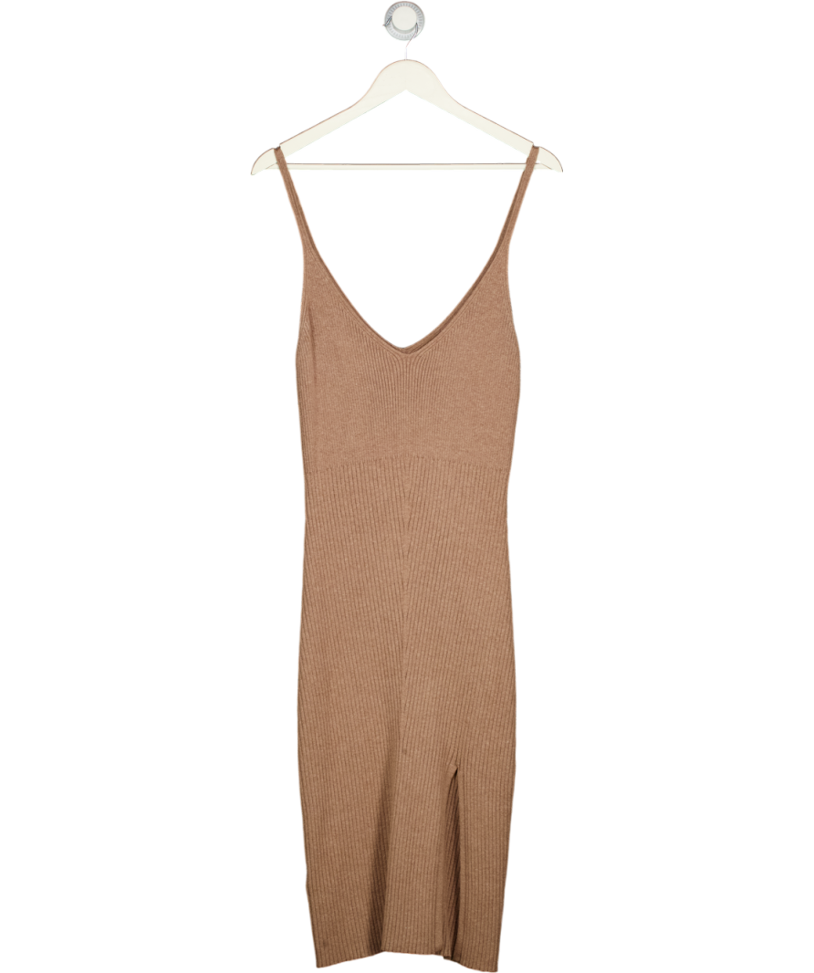 Abercrombie & Fitch Brown Rib Knit V-neck Midi Dress UK M