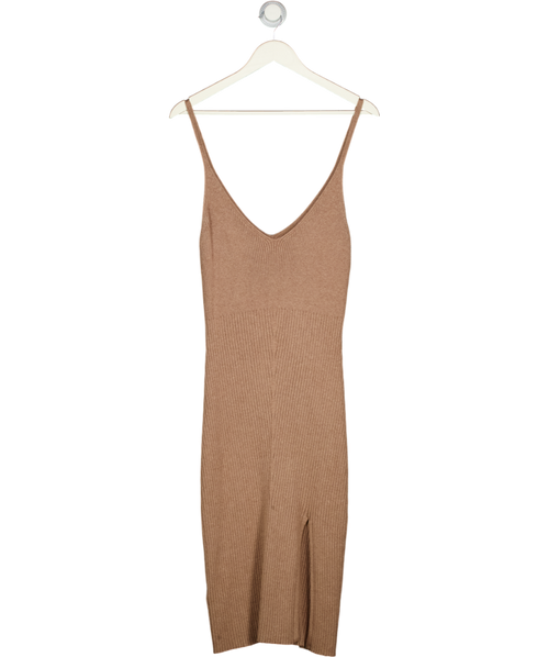 Abercrombie & Fitch Brown Rib Knit V-neck Midi Dress UK M