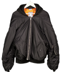 Sentence Black Hooded Oversized Bomber Jacket With Orange Lining UK L