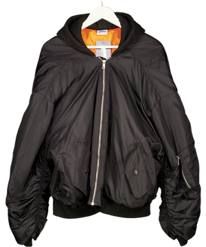 Sentence Black Hooded Oversized Bomber Jacket With Orange Lining UK L