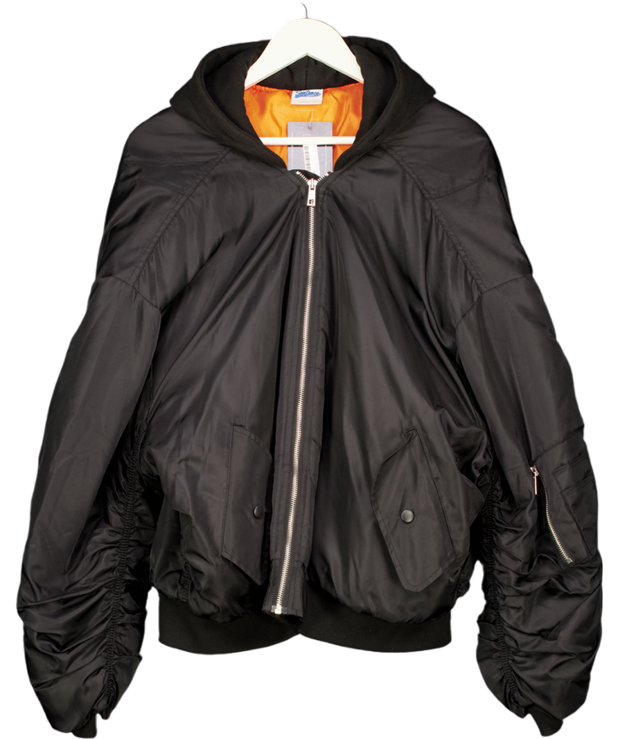 Sentence Black Hooded Oversized Bomber Jacket With Orange Lining UK L