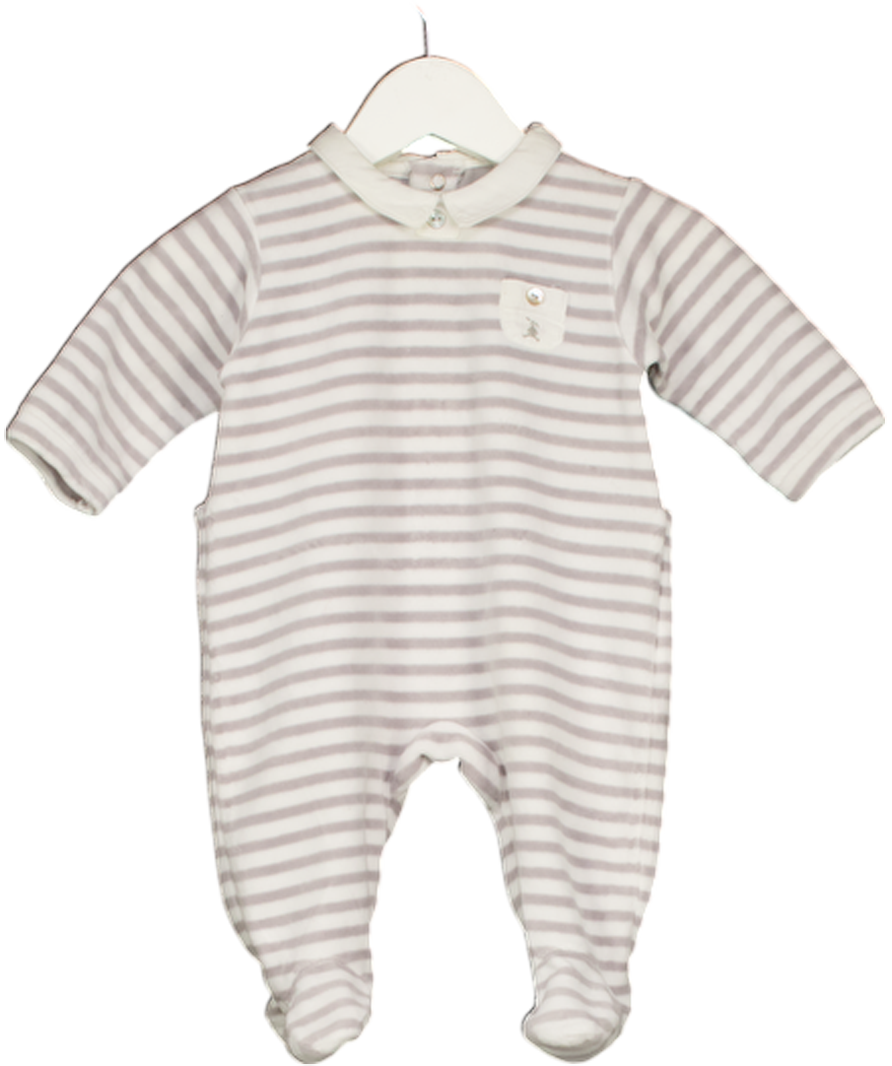 Cyrillus Grey Pinstripe Velour Babygrow Peter Pan Collar 0-3 Months