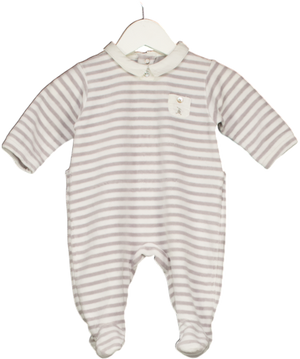 Cyrillus Grey Pinstripe Velour Babygrow Peter Pan Collar 0-3 Months