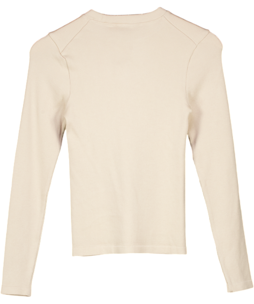 AIM'N Beige Café Au Lait Ribbed Wool Long Sleeve Top UK XS