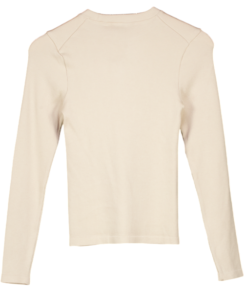 AIM'N Beige Café Au Lait Ribbed Wool Long Sleeve Top UK XS