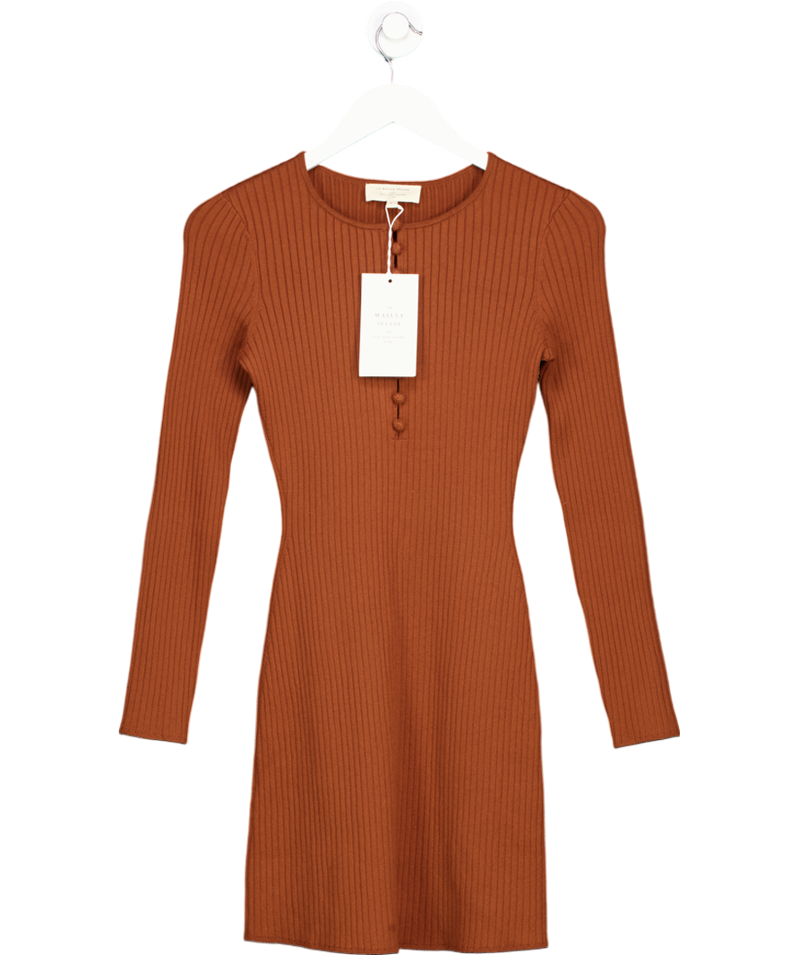 Sezane Brown Merino Wool Ribbed Merine Dress - Mahogany UK S