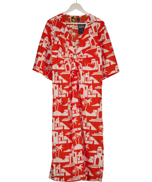 FILK Orange Orange & White Cotton Printed Kimono Dress One Size
