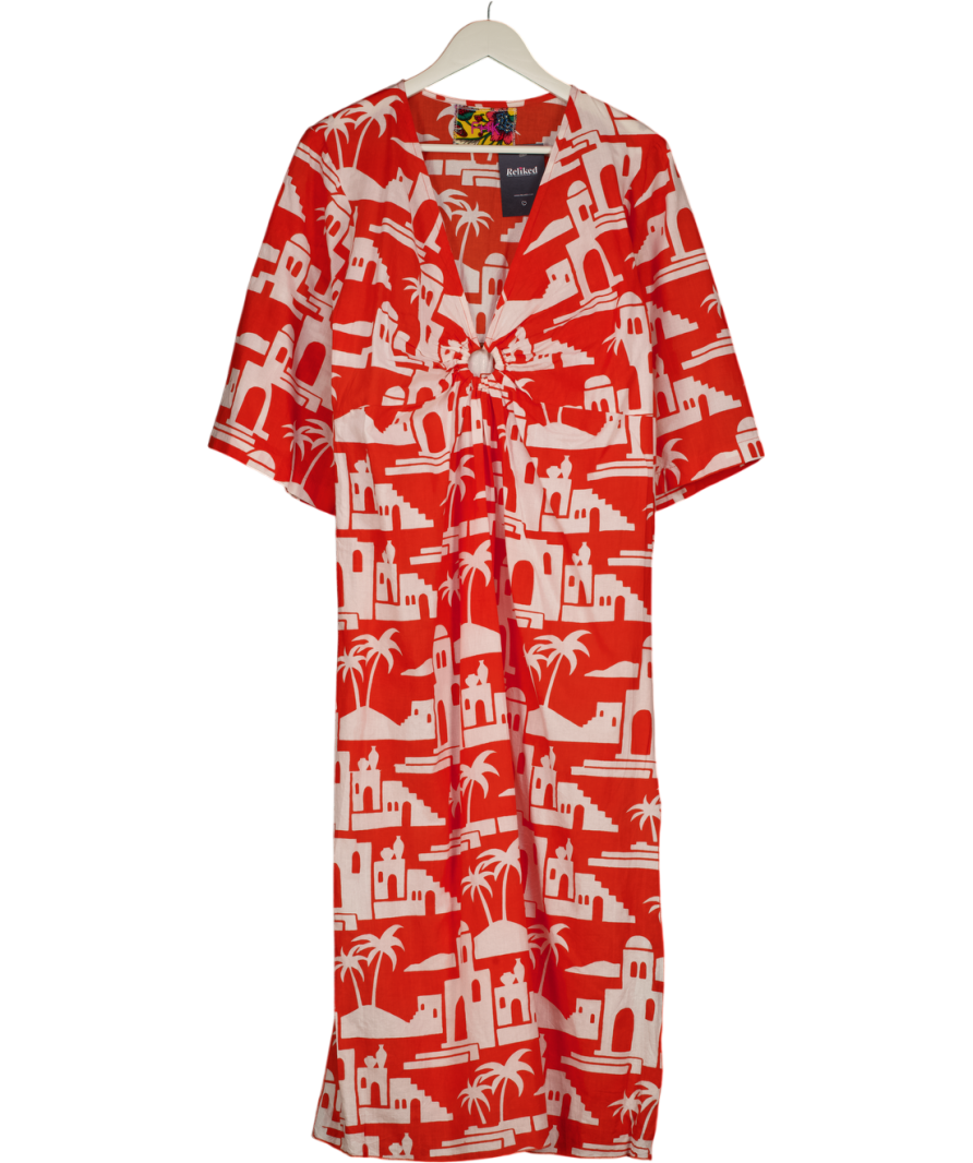 FILK Orange Orange & White Cotton Printed Kimono Dress One Size