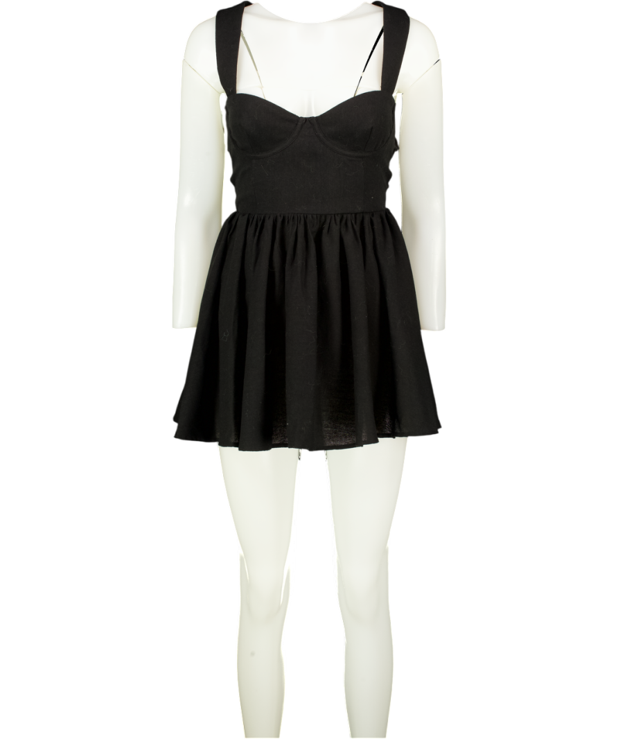 MESHKI Black Loz Tie Back Linen Mini Dress UK S