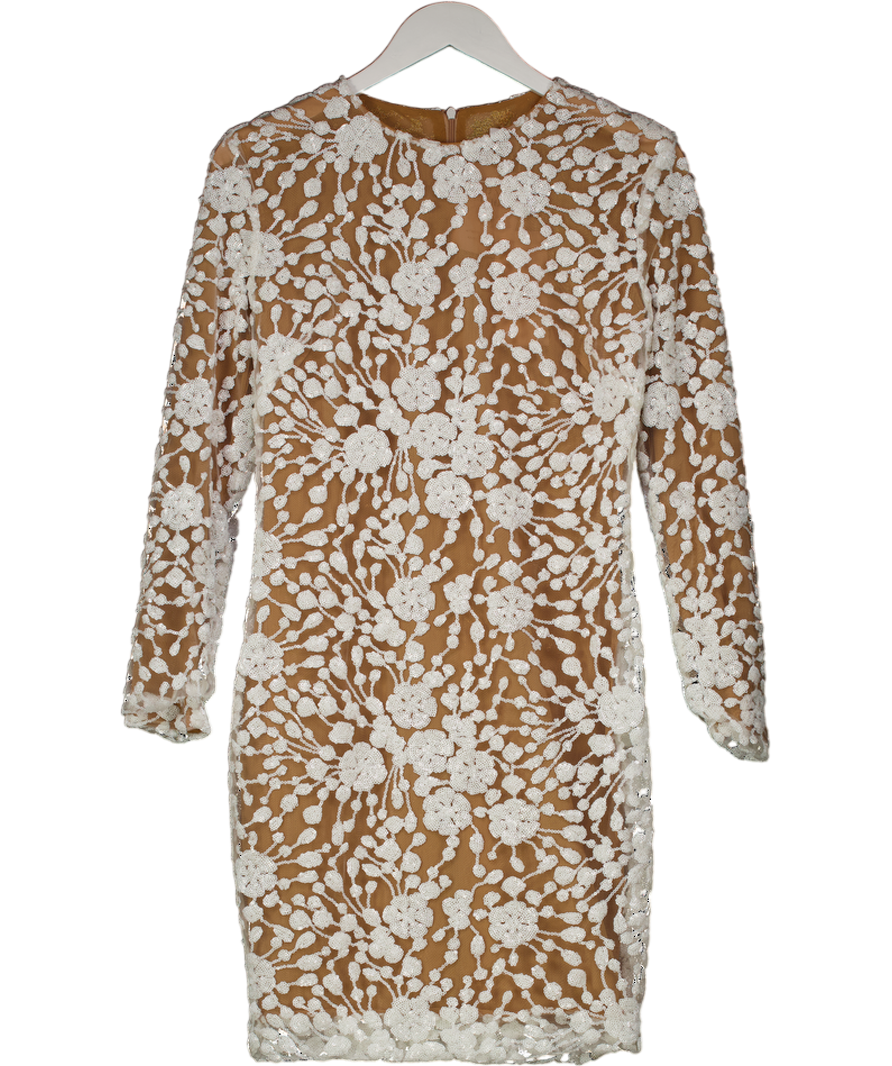 Nadine Merabi White Ana Long Sleeve Sequin Floral Embellished Mini Dress UK M