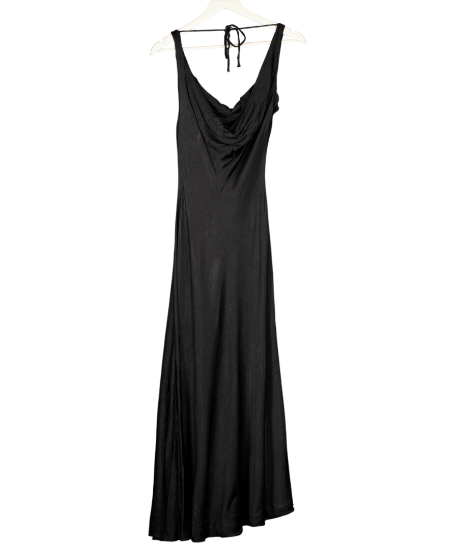 ZARA Black Viscose Satin Cowl Neck Maxi Slip Dress UK M