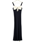RIXO Melisse Deep Navy Blue Bow-detail Satin Midi Dress UK 8