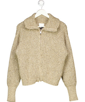 H&M Beige Rib-knit Zip-through Funnel Neck Cardigan UK S