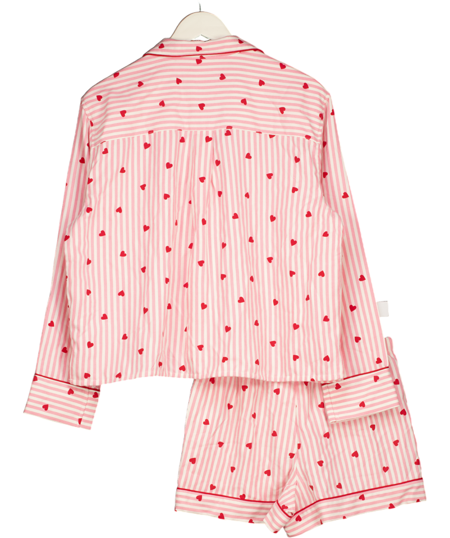GAP Pink X Summer Fridays Pink/red Relaxed Flannel Hearts Shortie Pyjama Set UK XS
