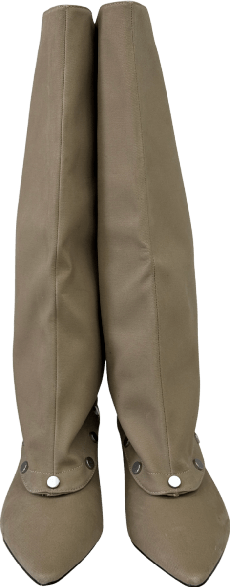 Charles & Keith Beige Gael Twill Studded Convertible Kitten - heel & Knee - high Boots UK 6 EU 39 👠 - Reliked