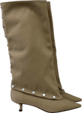Charles & Keith Beige Gael Twill Studded Convertible Kitten - heel & Knee - high Boots UK 6 EU 39 👠 - Reliked