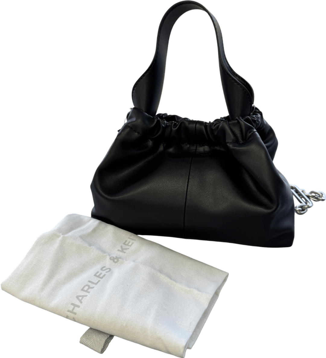 Charles & Keith Black Ally Ruched Slouchy Chain - handle Mini Bag - Noir - Reliked