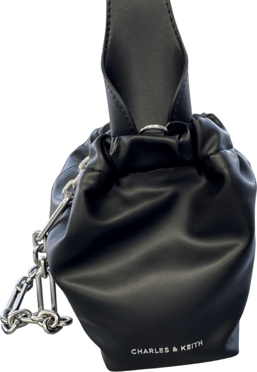 Charles & Keith Black Ally Ruched Slouchy Chain - handle Mini Bag - Noir - Reliked
