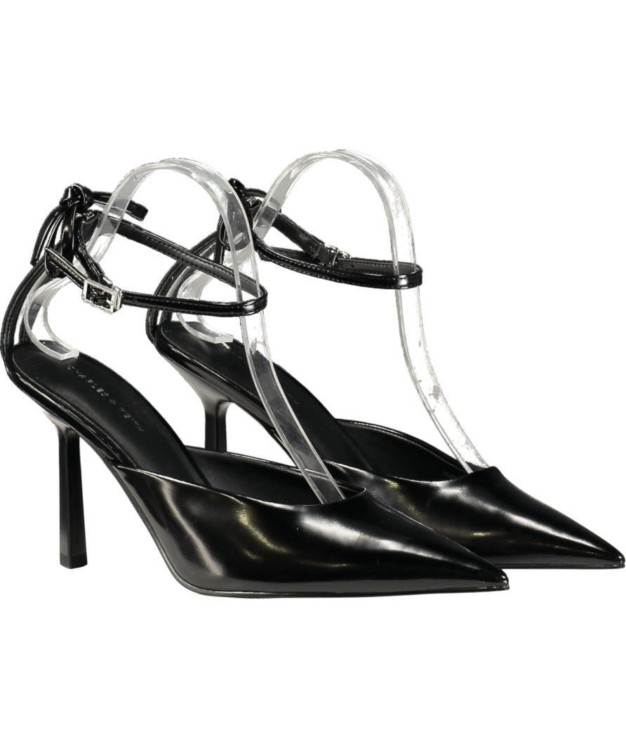 Charles & Keith Black Bow Ankle - strap Pointed - toe Stiletto Pumps UK 6 EU 39 👠 - Reliked