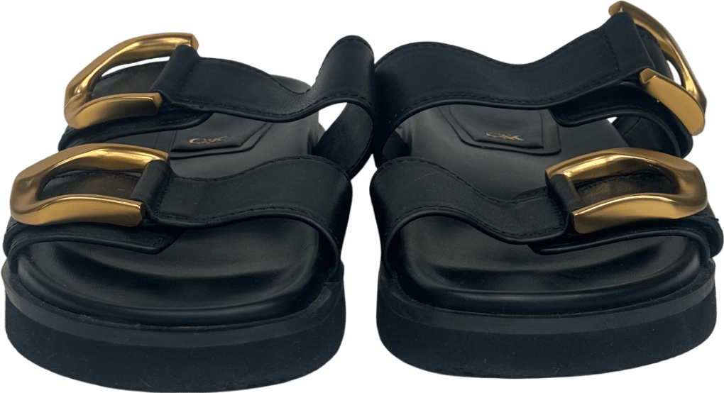 Charles & Keith Black Gabine Gold - buckle Leather Slides UK 4 EU 37 👠 - Reliked