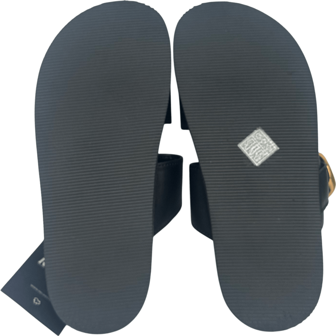 Charles & Keith Black Gabine Gold - buckle Leather Slides UK 4 EU 37 👠 - Reliked