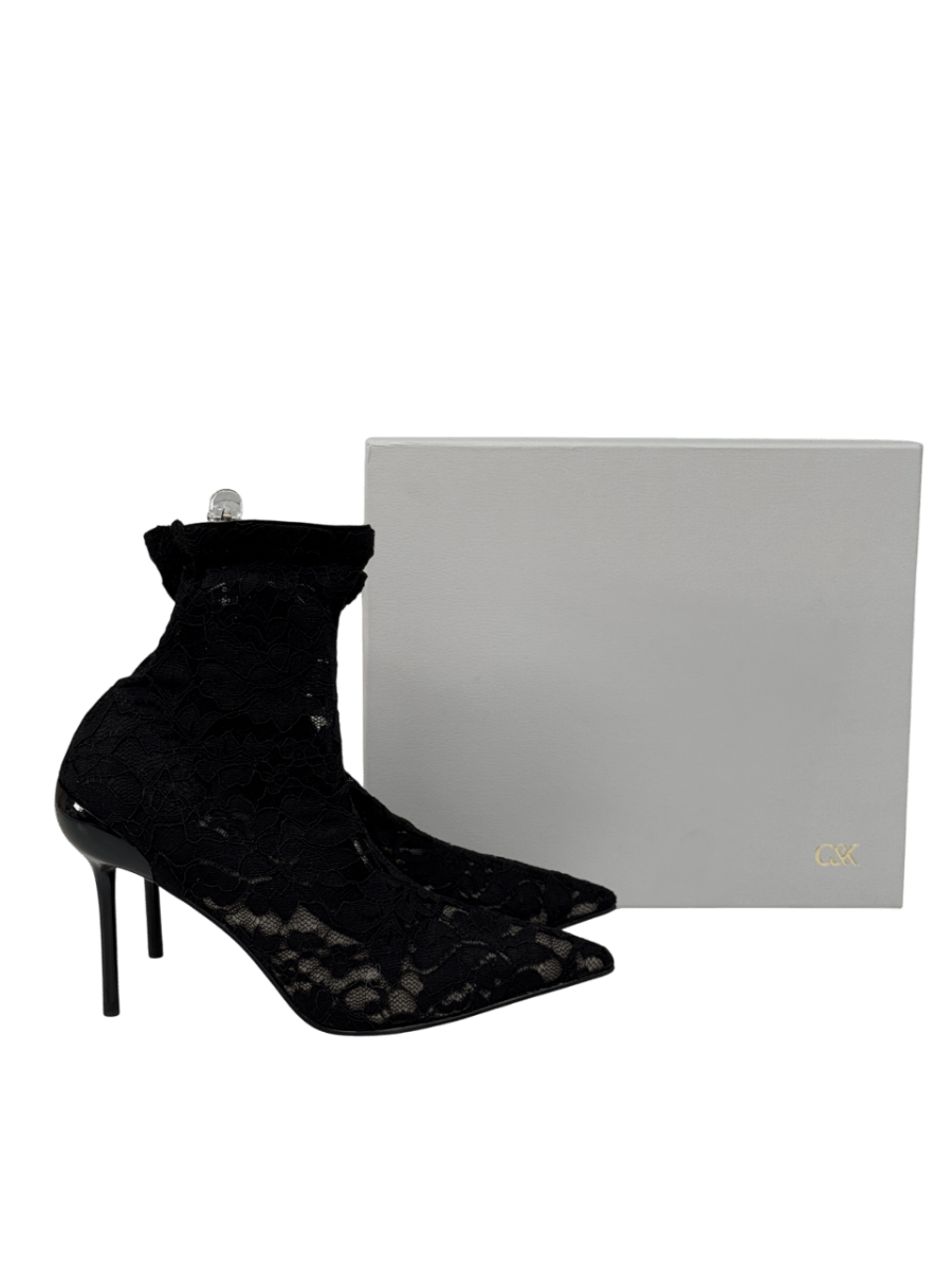 Charles & Keith Black Lace Heeled Boots UK 4 EU 37 👠 - Reliked