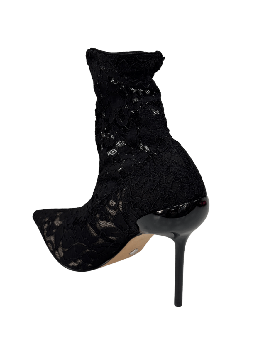 Charles & Keith Black Lace Heeled Boots UK 4 EU 37 👠 - Reliked