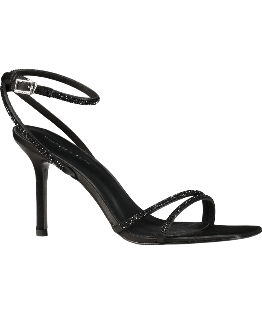 Charles & Keith Black Satin Crystal - embellished Stiletto - heel Sandals UK 6 EU 39 👠 - Reliked