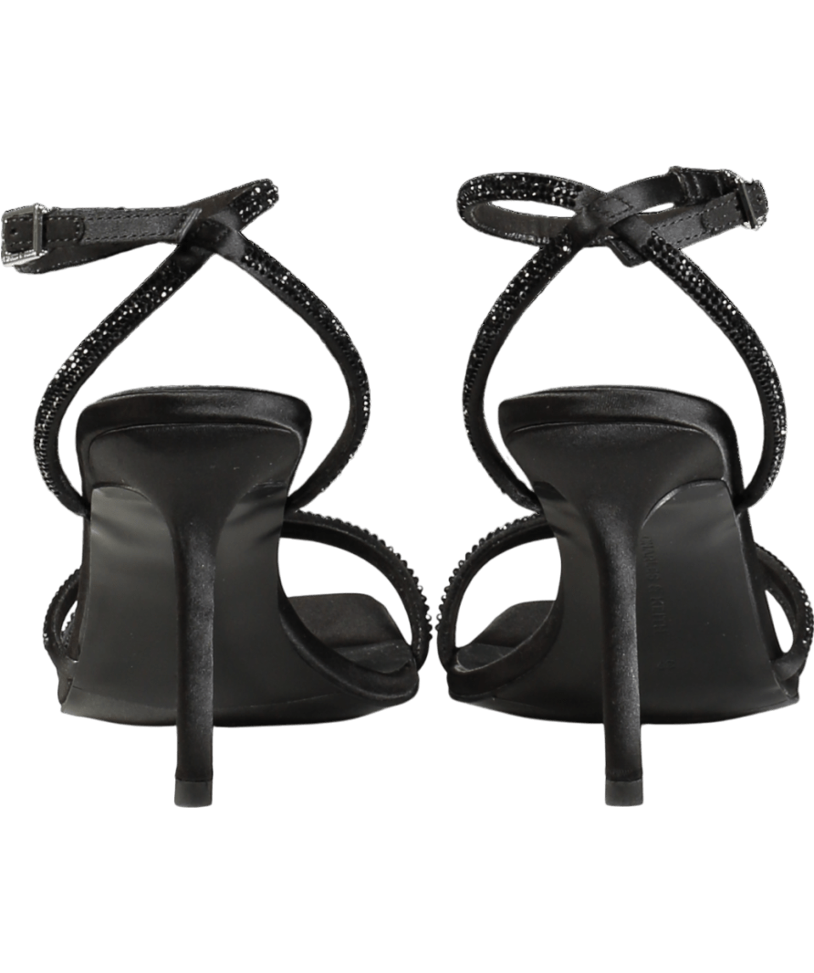 Charles & Keith Black Satin Crystal - embellished Stiletto - heel Sandals UK 6 EU 39 👠 - Reliked