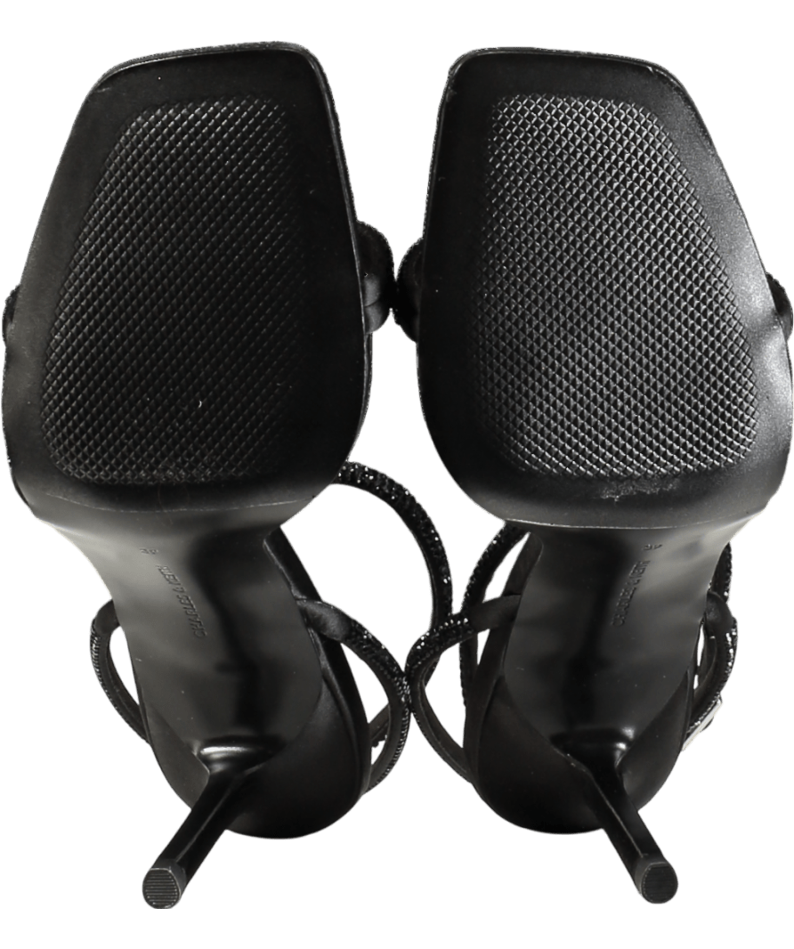 Charles & Keith Black Satin Crystal - embellished Stiletto - heel Sandals UK 6 EU 39 👠 - Reliked