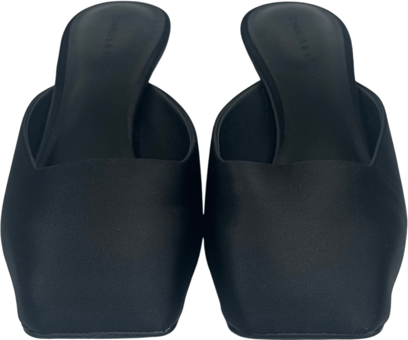 Charles & Keith Black Satin Square Toe Blade Heel Mules UK 4 EU 37 👠 - Reliked