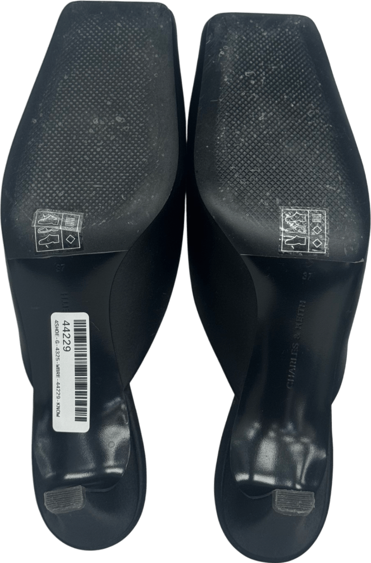 Charles & Keith Black Satin Square Toe Blade Heel Mules UK 4 EU 37 👠 - Reliked