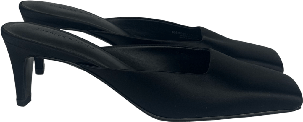 Charles & Keith Black Satin Square Toe Blade Heel Mules UK 4 EU 37 👠 - Reliked