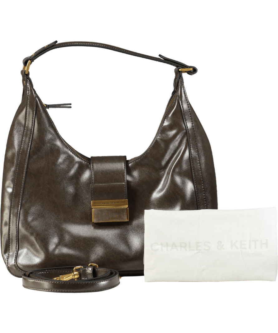 Charles & Keith Brown Shoulder Bag With Crossbody Strap - Reliked