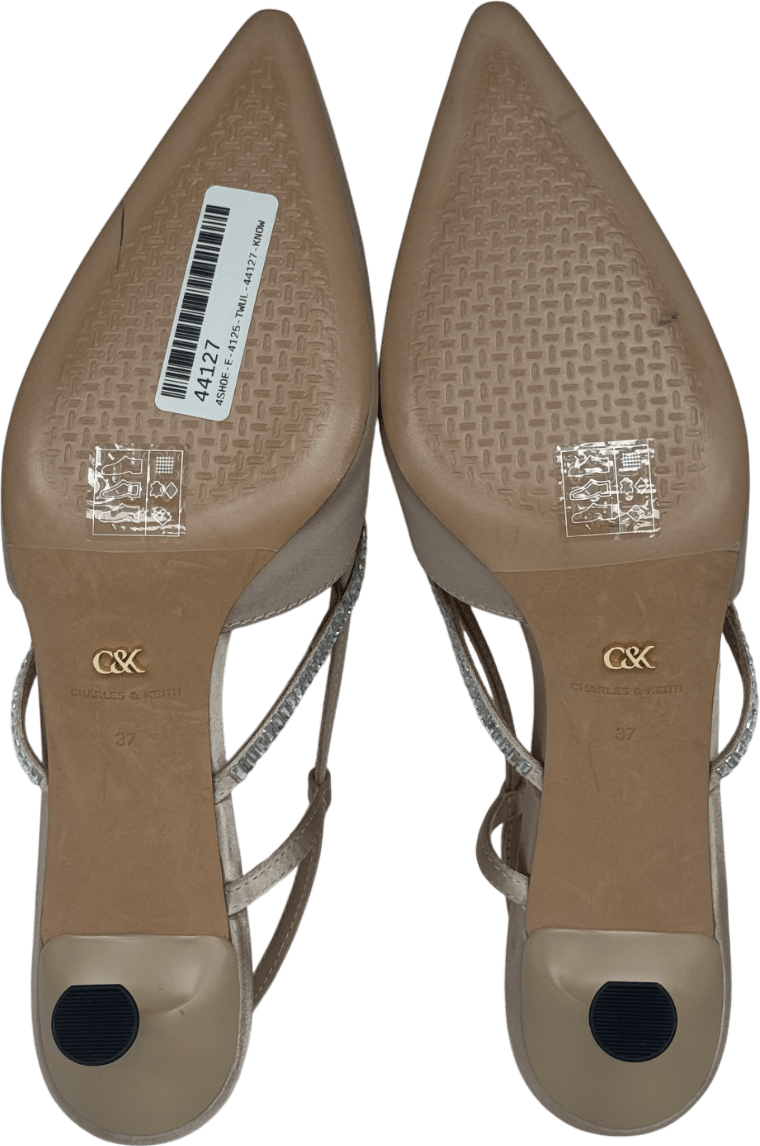 Charles & Keith Cream Polyester Crystal - embellished Slingback UK 4 EU 37 👠 - Reliked