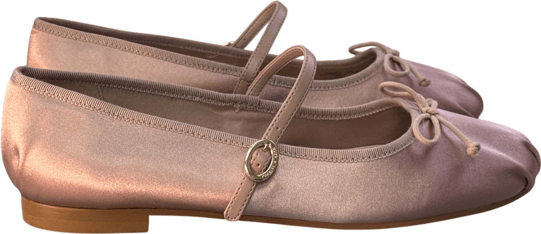 Charles & Keith Dusty Pink Emiko Satin Bow Mary Jane Flats UK 4 EU 37 👠 - Reliked