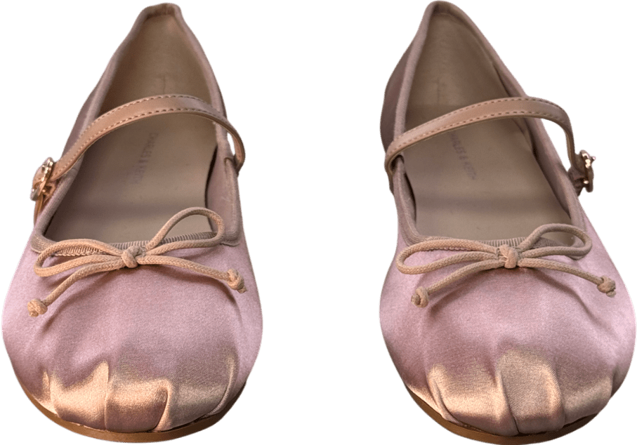 Charles & Keith Dusty Pink Emiko Satin Bow Mary Jane Flats UK 4 EU 37 👠 - Reliked