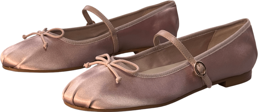 Charles & Keith Dusty Pink Emiko Satin Bow Mary Jane Flats UK 4 EU 37 👠 - Reliked