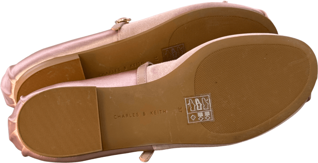 Charles & Keith Dusty Pink Emiko Satin Bow Mary Jane Flats UK 4 EU 37 👠 - Reliked