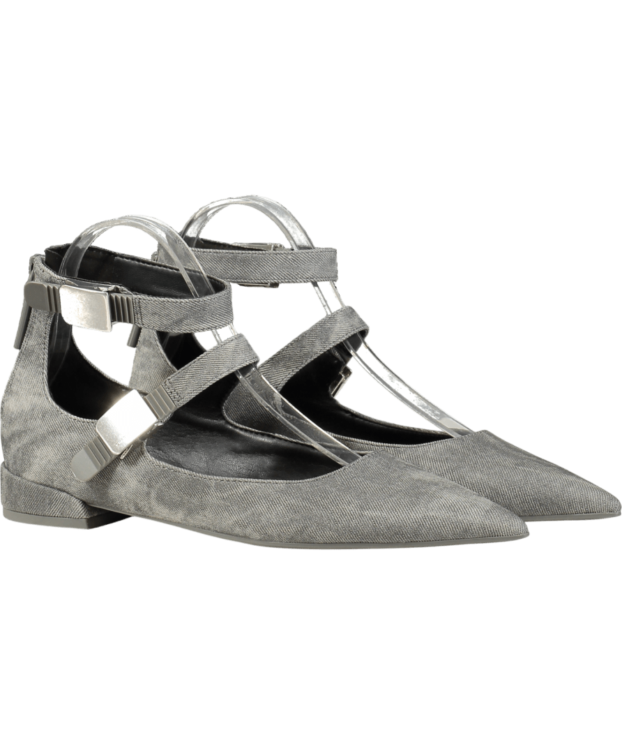 Charles & Keith Grey Robbie Denim - effect Pointed - toe Mary Jane Flats UK 4 EU 37 👠 - Reliked