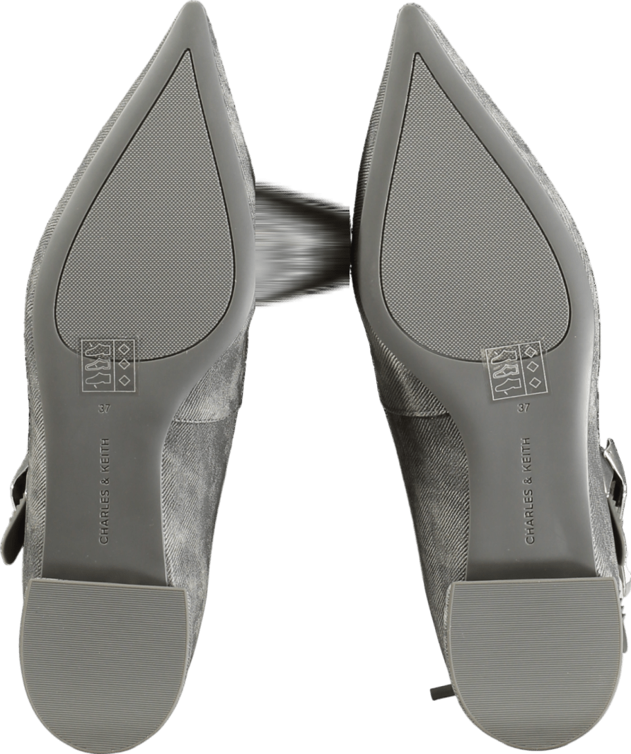 Charles & Keith Grey Robbie Denim - effect Pointed - toe Mary Jane Flats UK 4 EU 37 👠 - Reliked