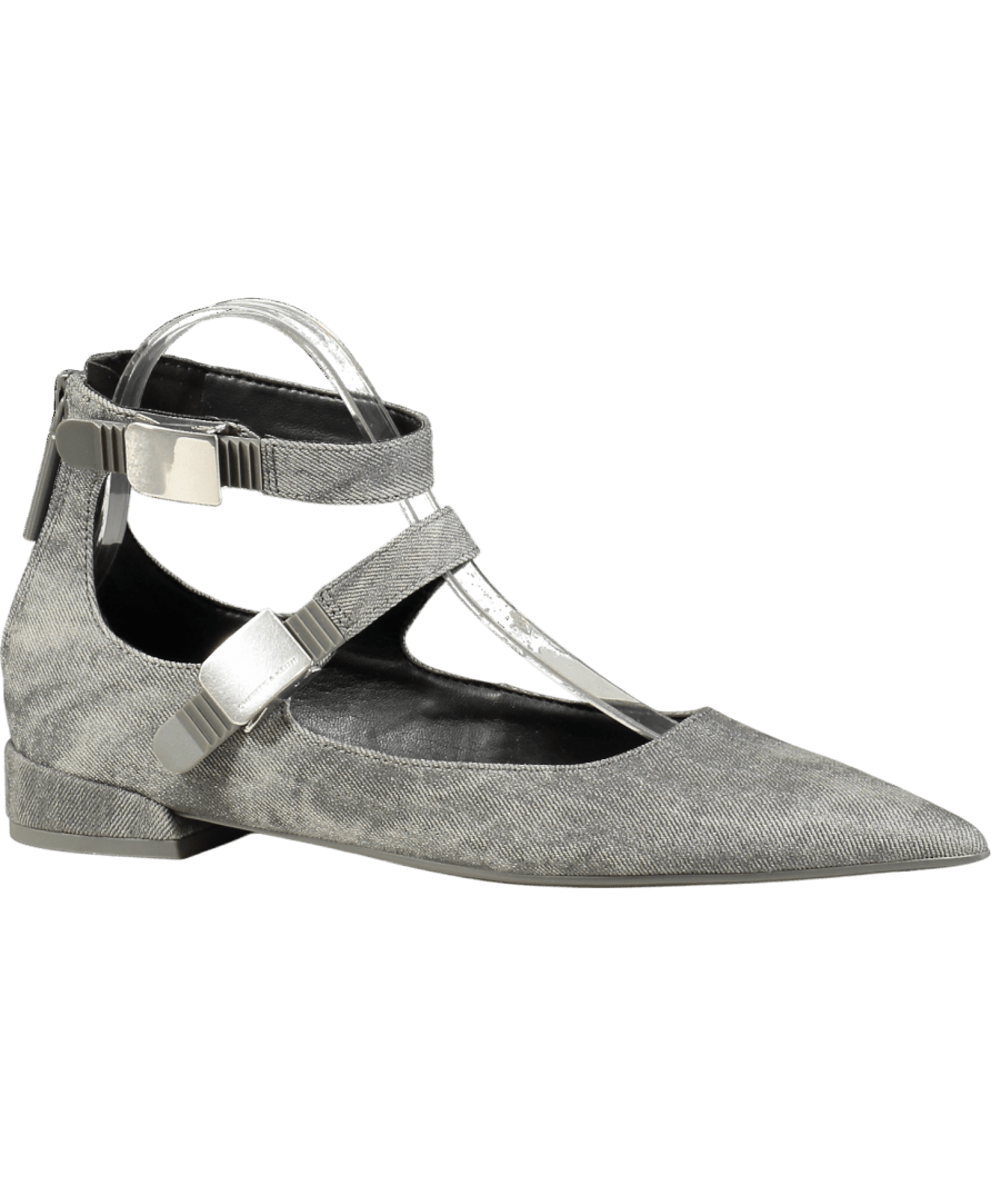 Charles & Keith Grey Robbie Denim - effect Pointed - toe Mary Jane Flats UK 4 EU 37 👠 - Reliked