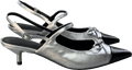 Charles & Keith Metallic Bow Cap - toe Kitten - heel Slingback Pumps UK 4 EU 37 👠 - Reliked