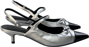 Charles & Keith Metallic Bow Cap-toe Kitten-heel Slingback Pumps UK 4 EU 37