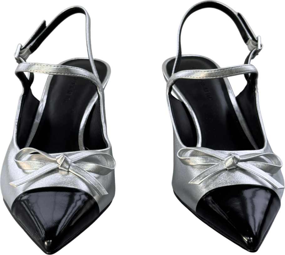 Charles & Keith Metallic Bow Cap - toe Kitten - heel Slingback Pumps UK 4 EU 37 👠 - Reliked