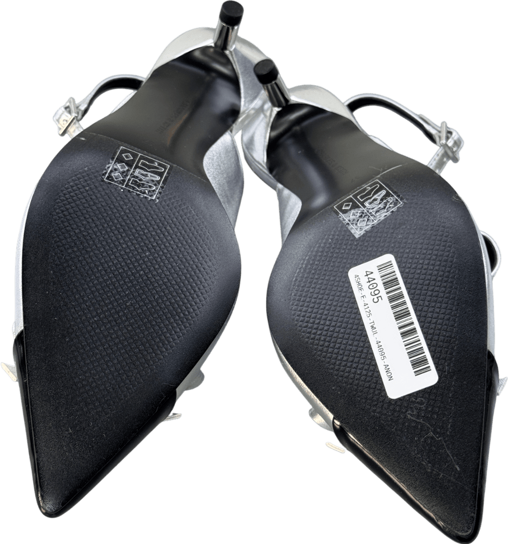 Charles & Keith Metallic Bow Cap - toe Kitten - heel Slingback Pumps UK 4 EU 37 👠 - Reliked