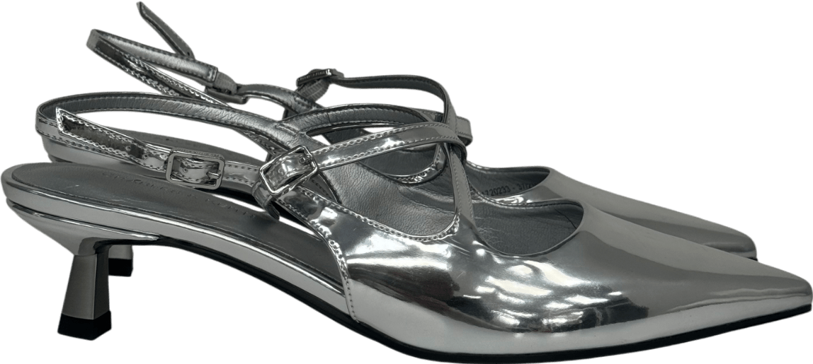 Charles & Keith Metallic Buckle - strap Kitten Heel Slingback Pump UK 4 EU 37 👠 - Reliked