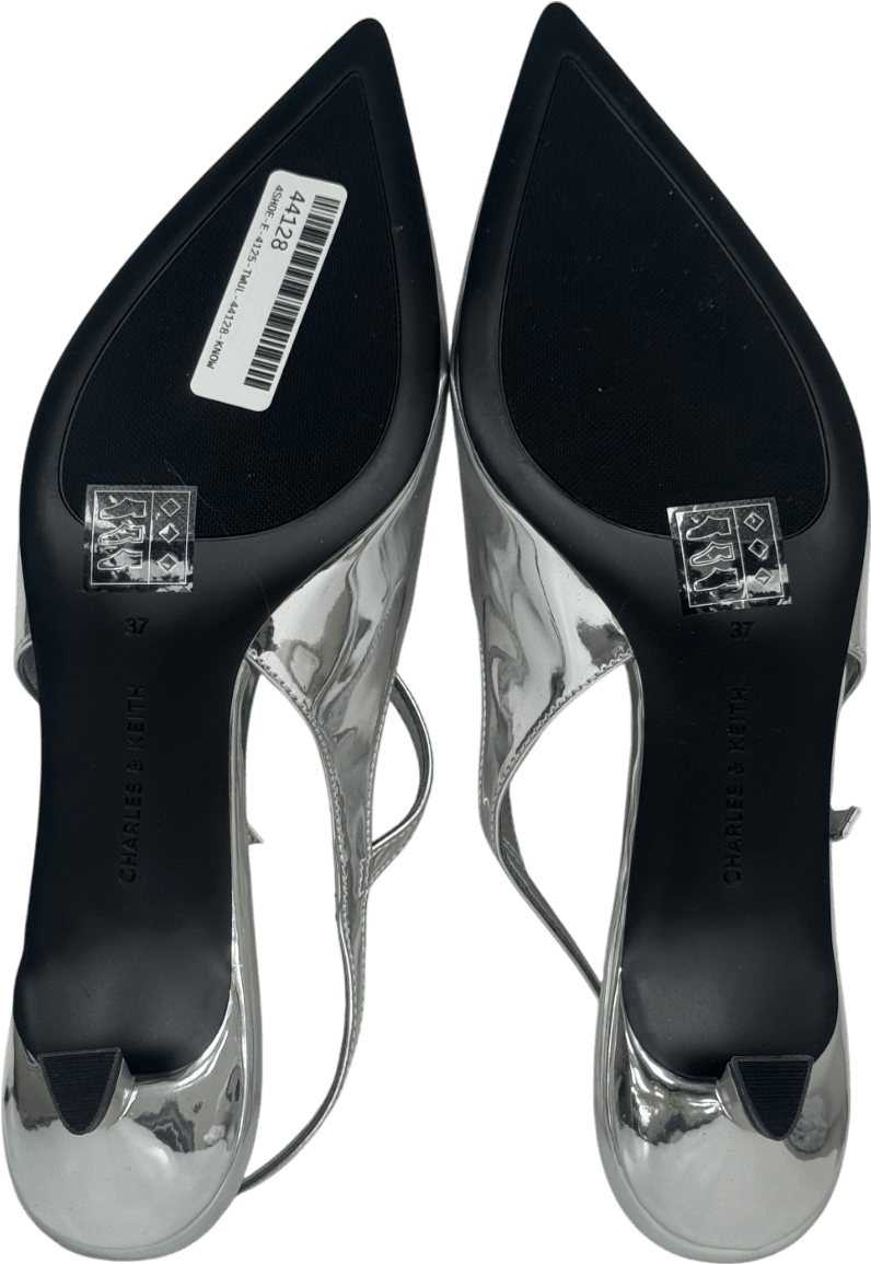 Charles & Keith Metallic Buckle - strap Kitten Heel Slingback Pump UK 4 EU 37 👠 - Reliked