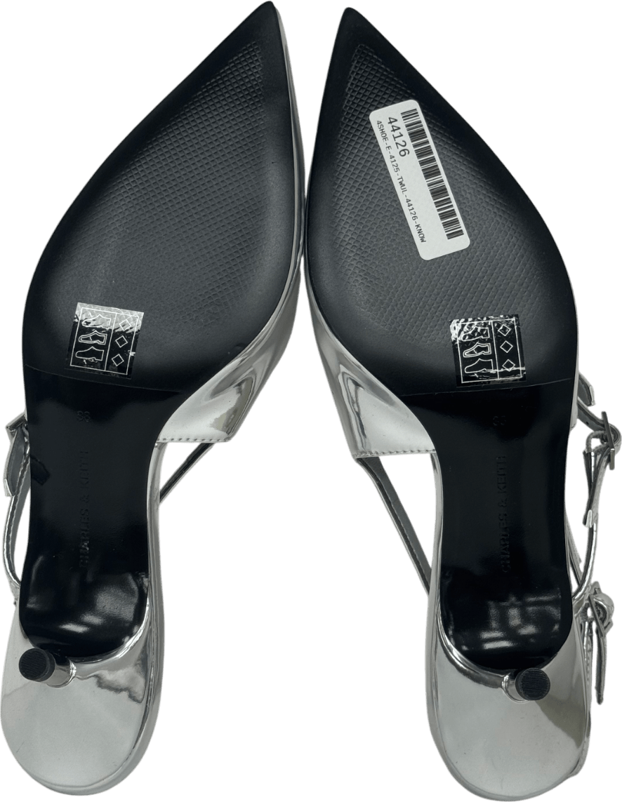 Charles & Keith Metallic Buckle - strap Kitten Heel Slingback Pumps UK 5 EU 38 👠 - Reliked